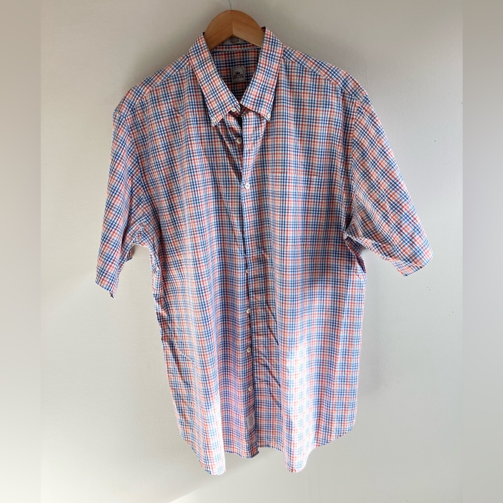Peter Millar short sleeve button down checkered shirt men’s size XL